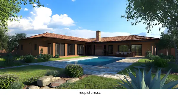 Modern House with Swimming Pool and Landscaping