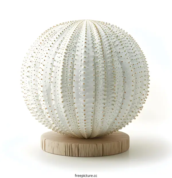 White sea urchin on a wooden stand