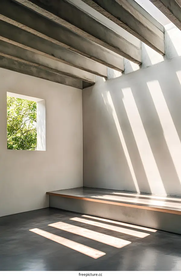 Minimalist Interior Design with Concrete Beams and Natural Light