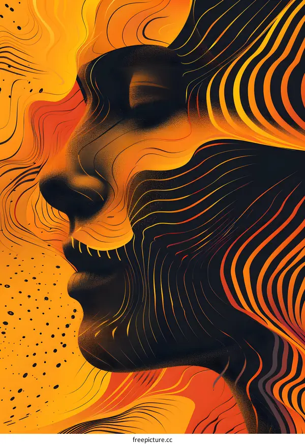 Portrait of a woman with flowing hair made of colorful lines