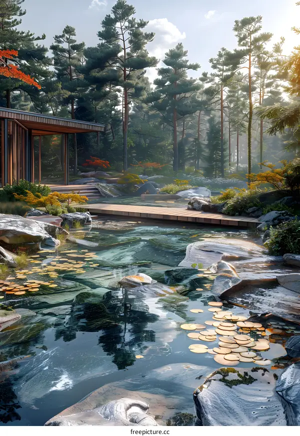 A peaceful modern house in the middle of the forest