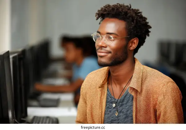 Focused Student in a Computer Lab