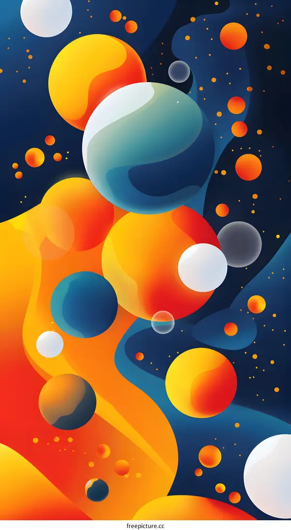 Abstract Colorful Circles and Shapes on a Blue Background