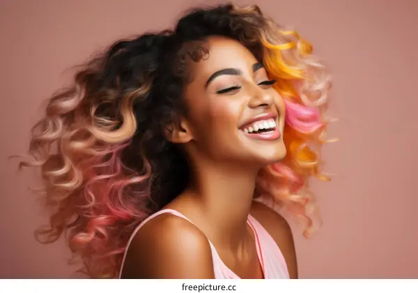 Beautiful African American woman with multi-colored hair smiling