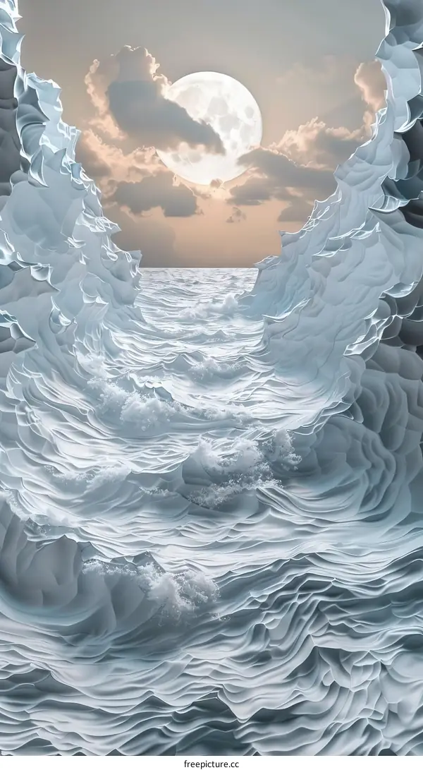 3D Seacape with Moon Rising