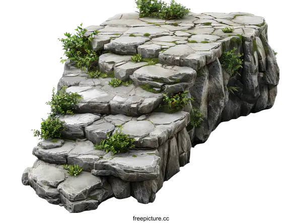 [Transparent Background PNG]gray stone rock platform with green plants