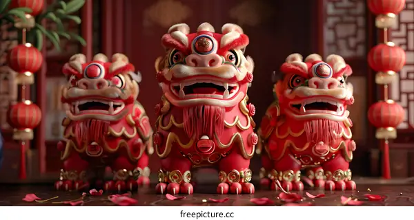 Three Chinese lions