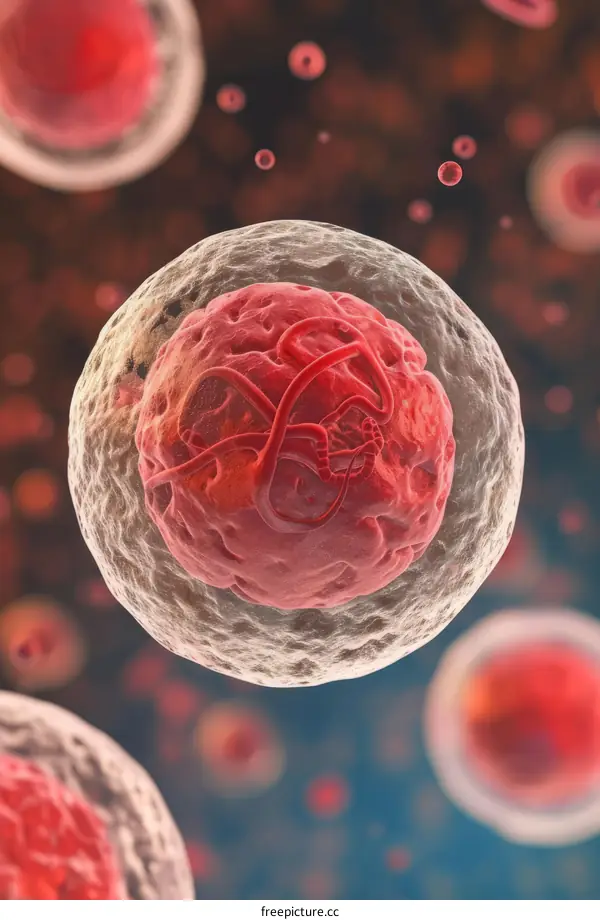 Illustration of a human cell with chromosomes