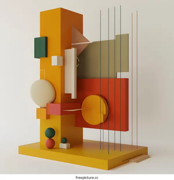 Abstract Minimalist Geometric Composition with Colorful Shapes and Lines