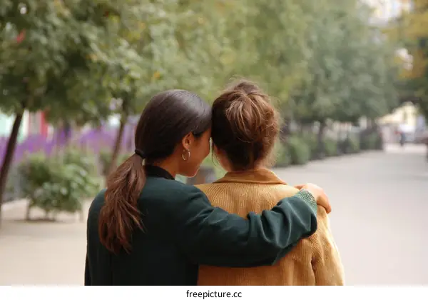 Two Women Supporting Each Other Outdoors