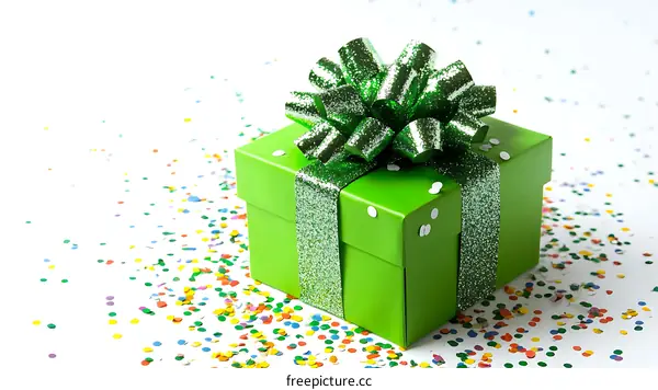 Green Gift Box with Colorful Confetti