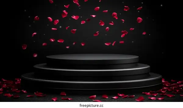 Elegant Rose Petals Falling on a Dark Stage
