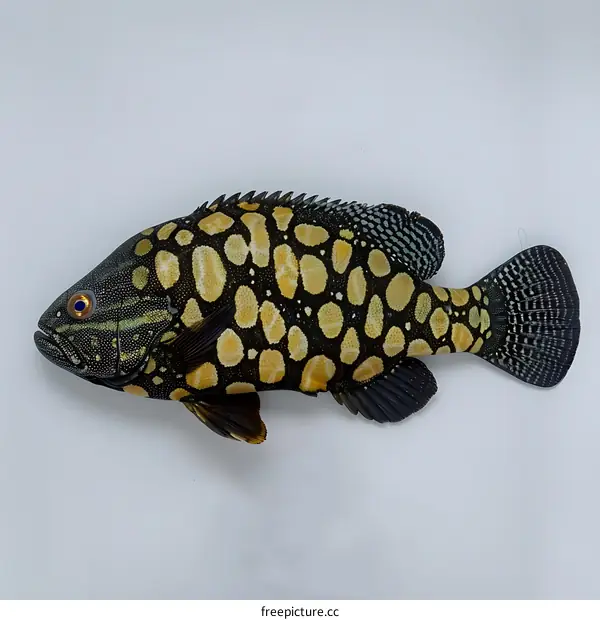 A preserved fish specimen with a label.