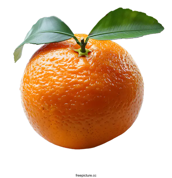 [Transparent Background PNG]A single orange with leaves