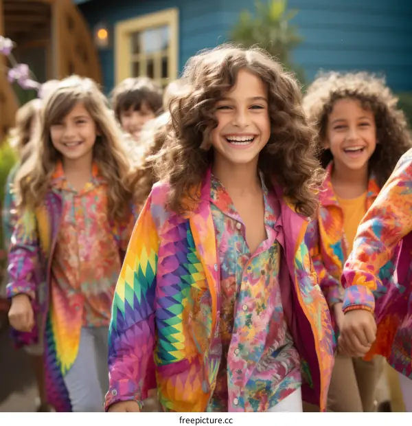 A group of joyful smiling kids in colorful clothing