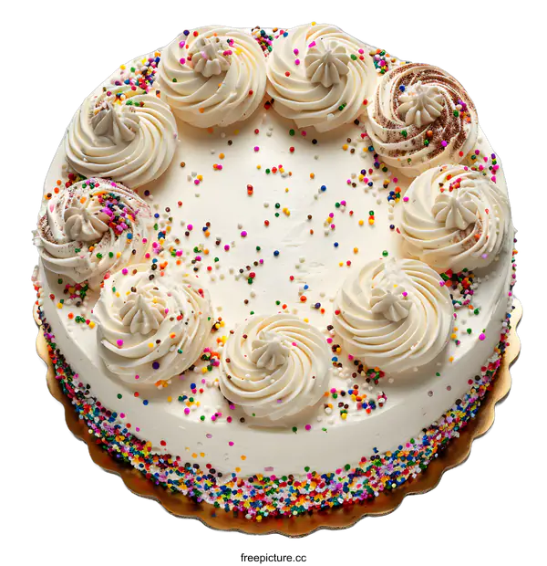 [Transparent Background PNG]White frosted cake with rainbow sprinkles