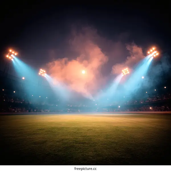 Night Stadium Spotlights and Crowd