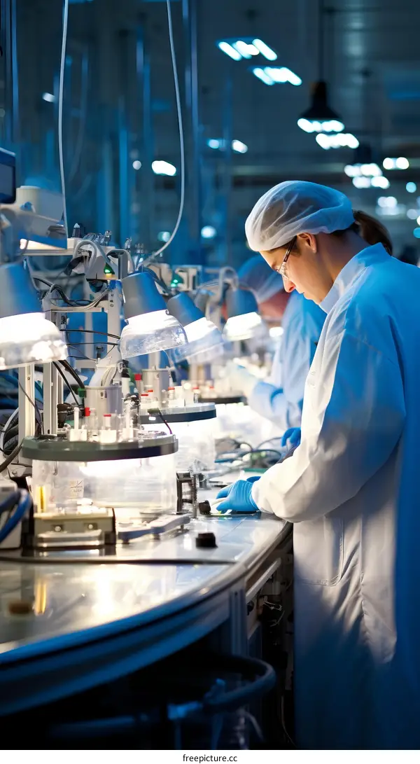 technician in protective clothing working on an assembly line