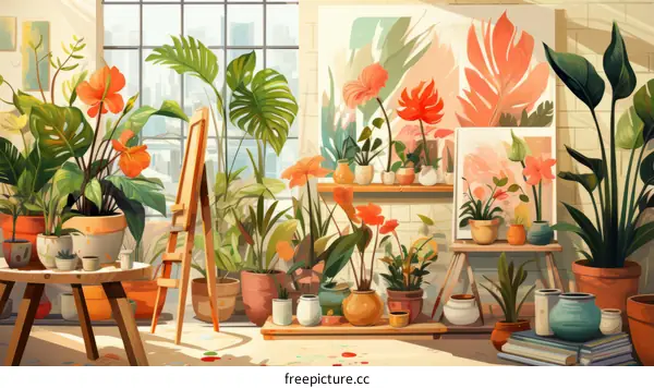 A Beautiful Room Decorated With Plants and Flowers