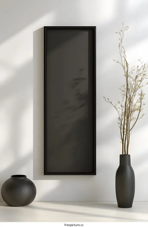 Minimalist Black Frame Mockup with Dried Flowers and Vase
