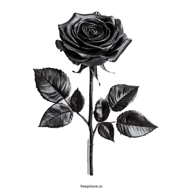 [Transparent Background PNG]Elegant Black Rose and Leaves Design