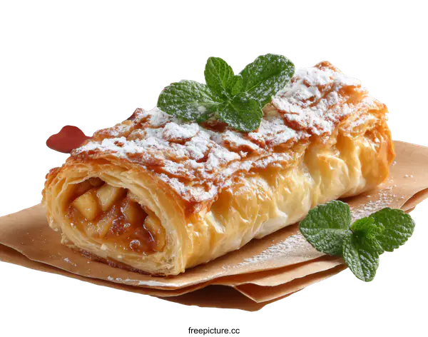[Transparent Background PNG]Delicious Apple Strudel with Powdered Sugar
