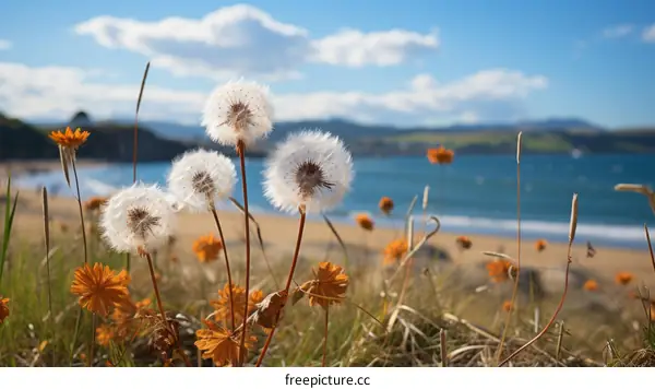 Close-up of Wildflowers on a Coastal Sand Dune
