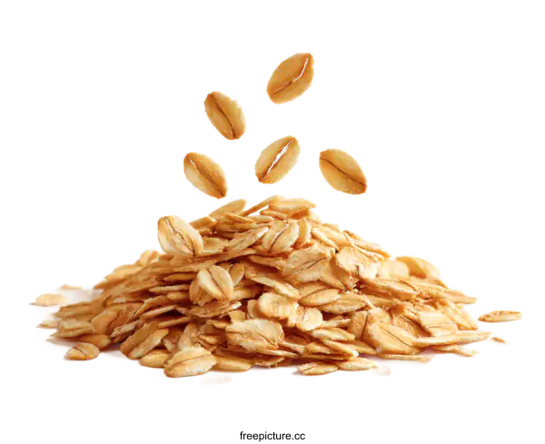 [Transparent Background PNG]Pile of Oats Flakes with Flying Pieces
