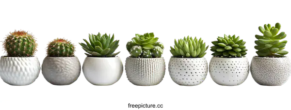 [Transparent Background PNG]Succulents and Cactus in Decorative Pots