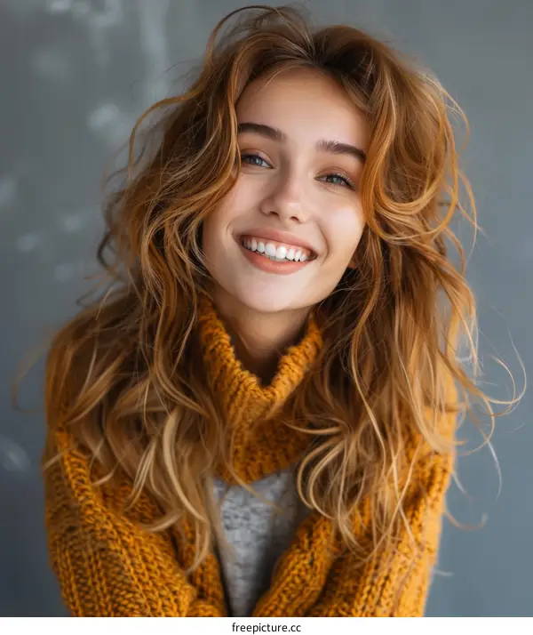 Beautiful Woman in a Mustard Yellow Sweater
