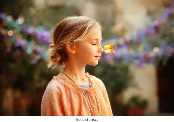 A Girl with a Butterfly Close-up Portrait
