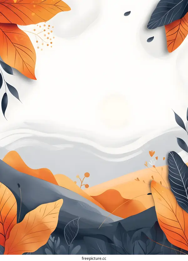 Autumn Landscape Illustration with Orange and Blue Leaves