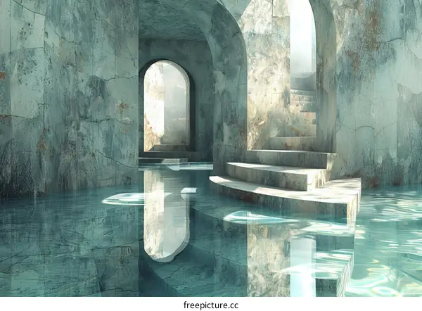 Marble Swimming Pool with Stairs and Arches