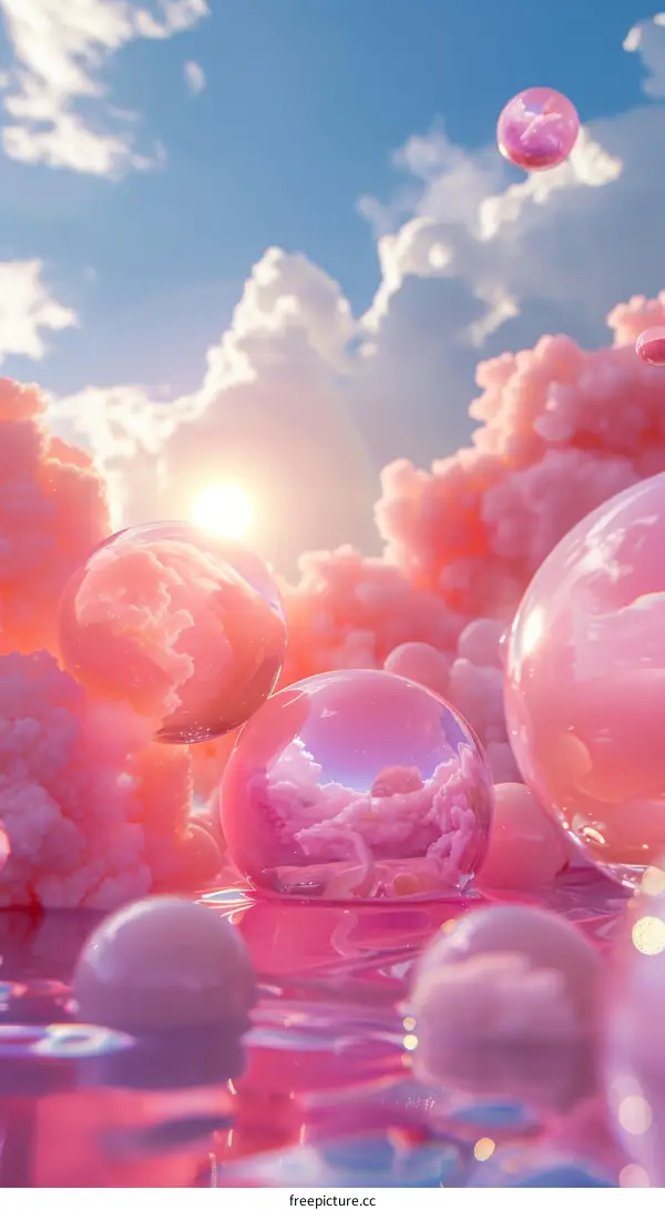 Pink Bubble Dream Sky Aesthetic Illustration