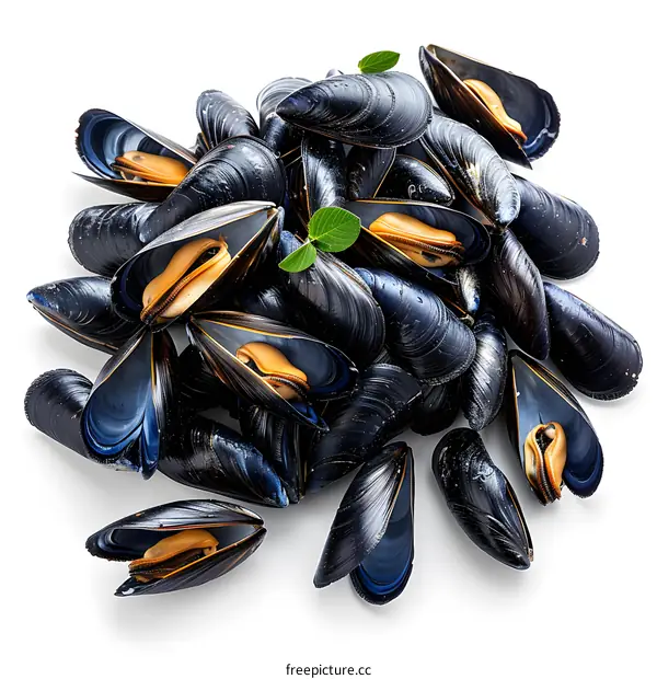 Fresh mussels on a white background