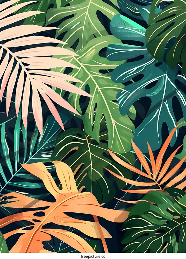 Tropical Leaves Pattern Seamless Design Illustration