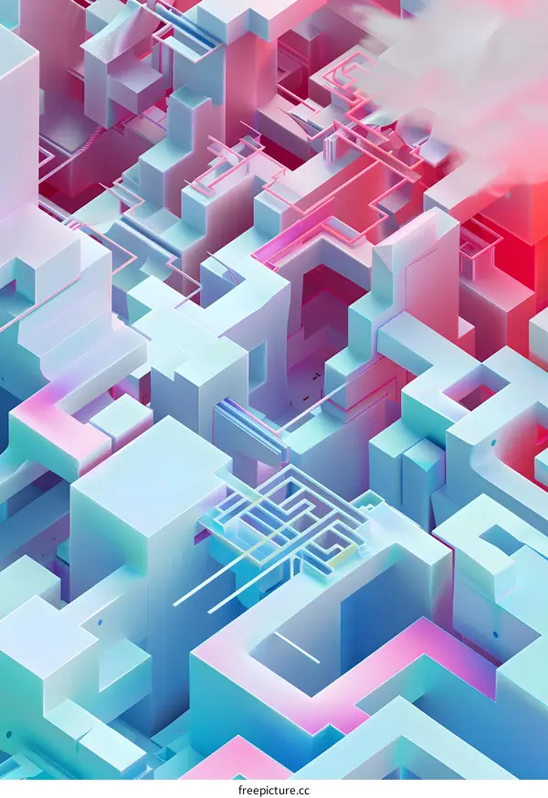 Abstract 3D Geometric Shapes Design in Pink and Blue