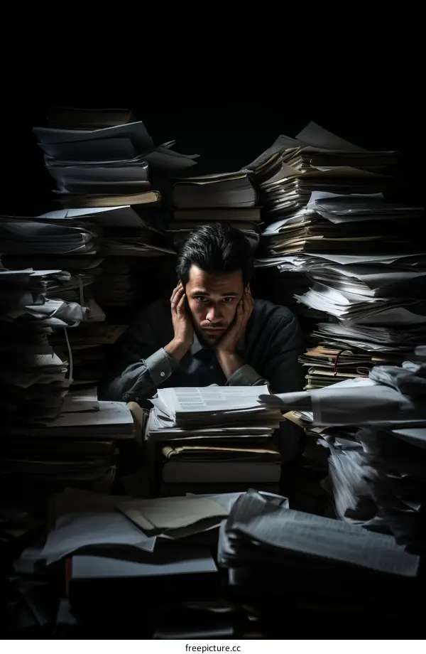 Man overwhelmed by paperwork