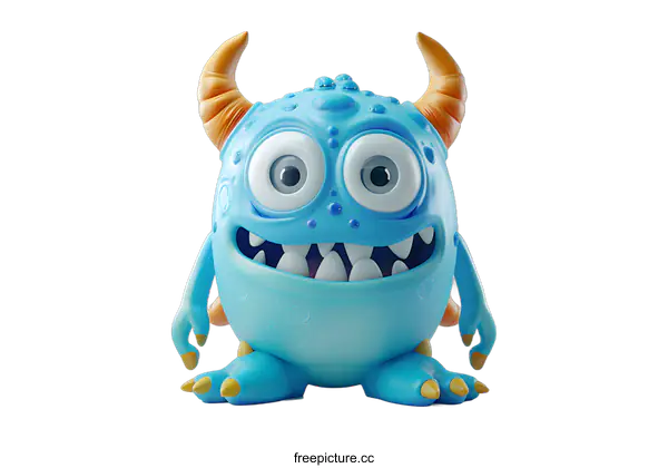 [Transparent Background PNG]A cute blue monster with big eyes and sharp teeth