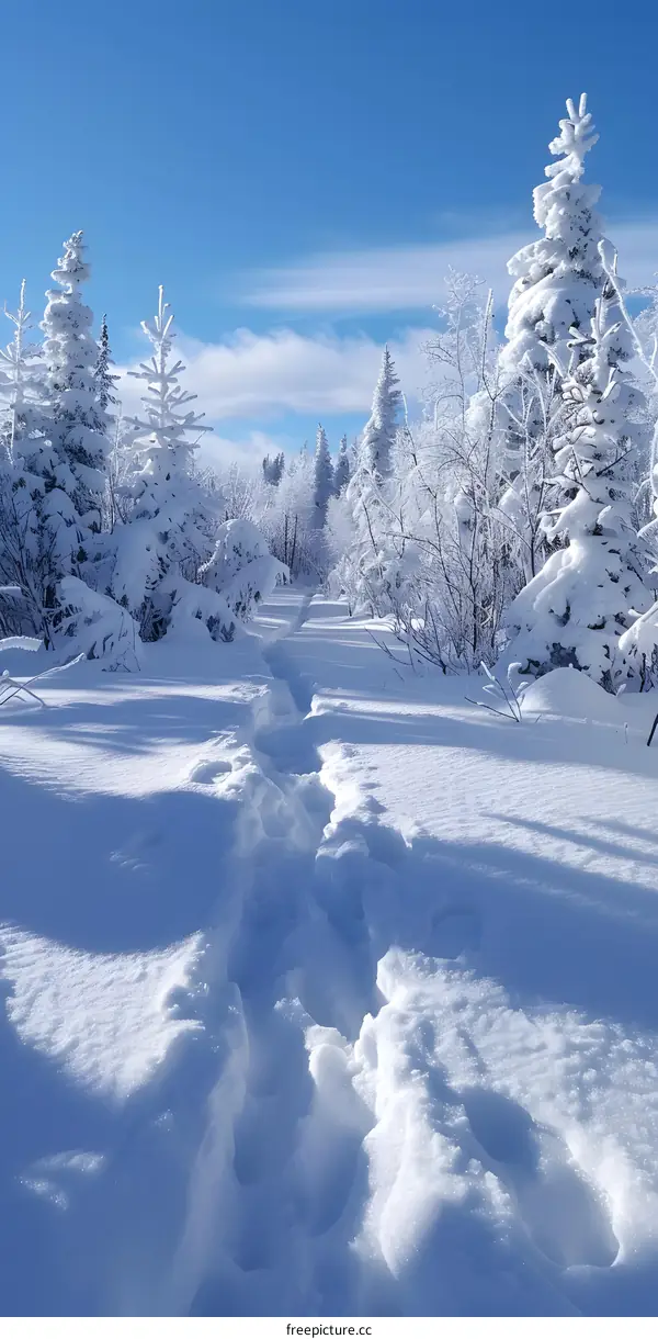 Snowy path through a winter wonderland