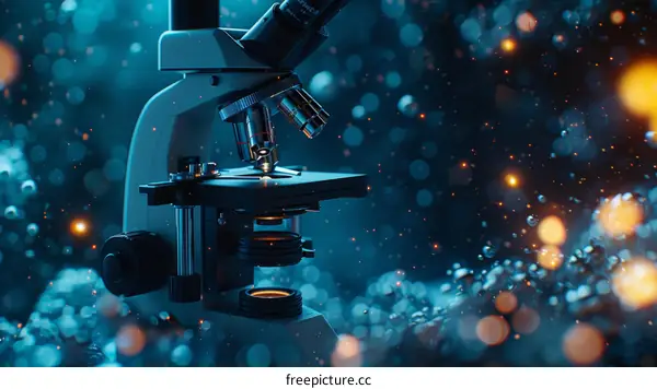 microscope in blue glowing background
