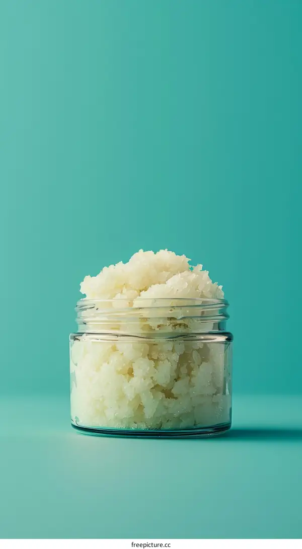 Close-up of a jar of natural exfoliating scrub