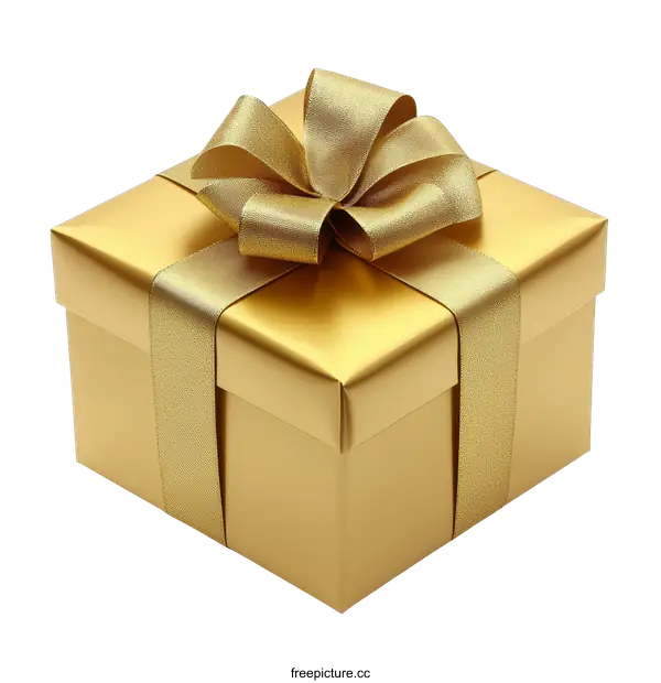 [Transparent Background PNG]Golden Gift Box with Elegant Ribbon