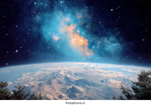 Earth from Space with Milky Way