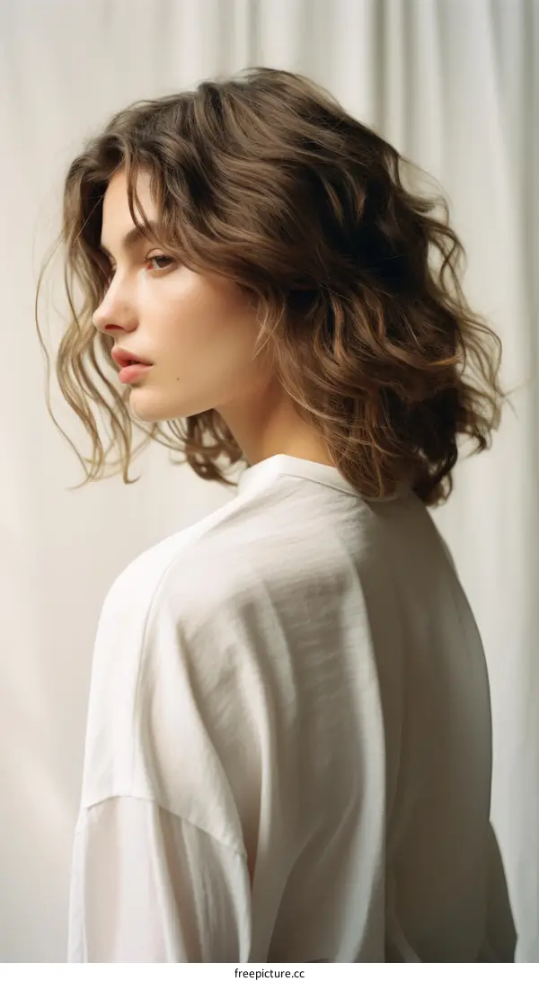 portrait of a young woman with brown hair wearing a white shirt