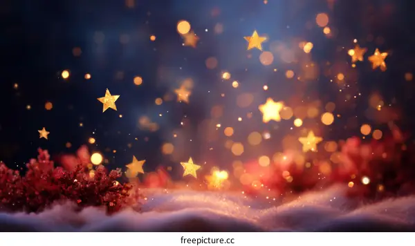 Winter Night Festive Background with Golden Stars