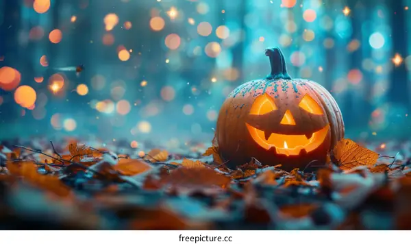 Mystical Pumpkin Glowing in the Dark Enchanted Forest