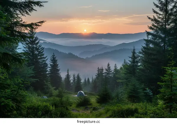 Sunrise Camping in the Mountains