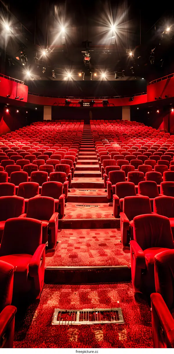 Empty Red Seats in a Theater Auditorium