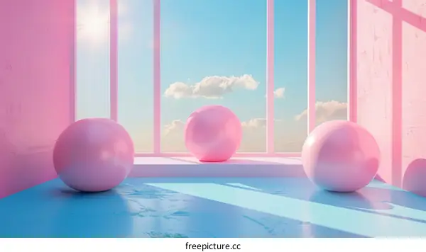 Pastel Pink and Blue Room with Three Balls